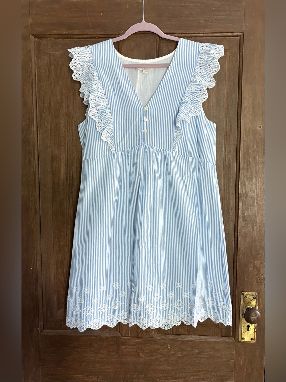 LOFT Light Blue and White Striped Sleeveless Dress